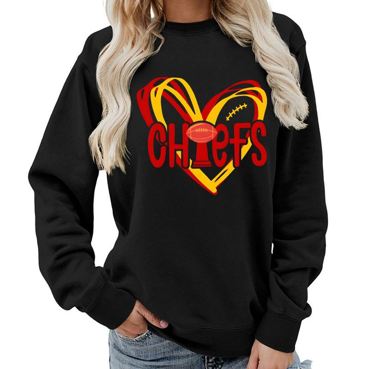 Damen Sweatshirt mit Herzmotiv und kreativen Sportgrafiken Drune