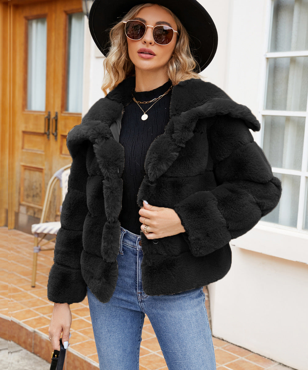 Damen Fleece-Puffjacke mit Kapuze Drune