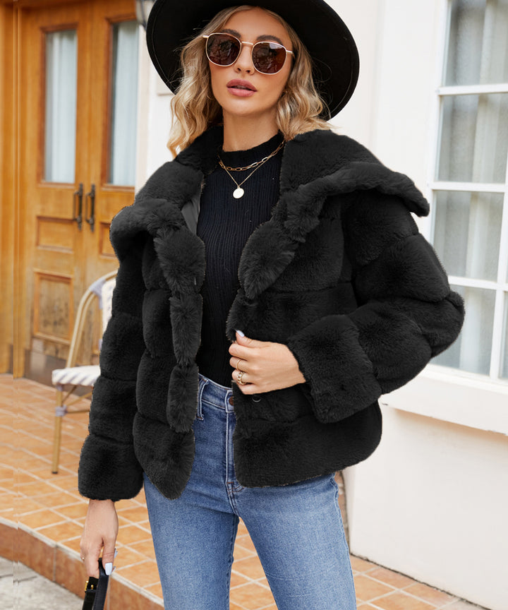 Damen Fleece-Puffjacke mit Kapuze Drune