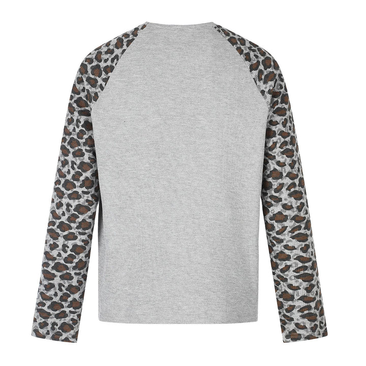 Damen Lässiges Langarmshirt mit Raglanärmeln, Leoparden-Ärmeln und Statement-Print Drune