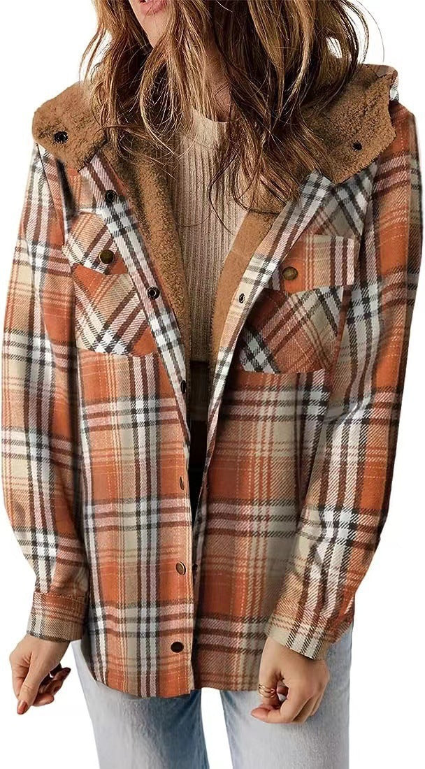 Damen Karierter Flanell-Jacke mit kuscheligem Innenfutter Drune