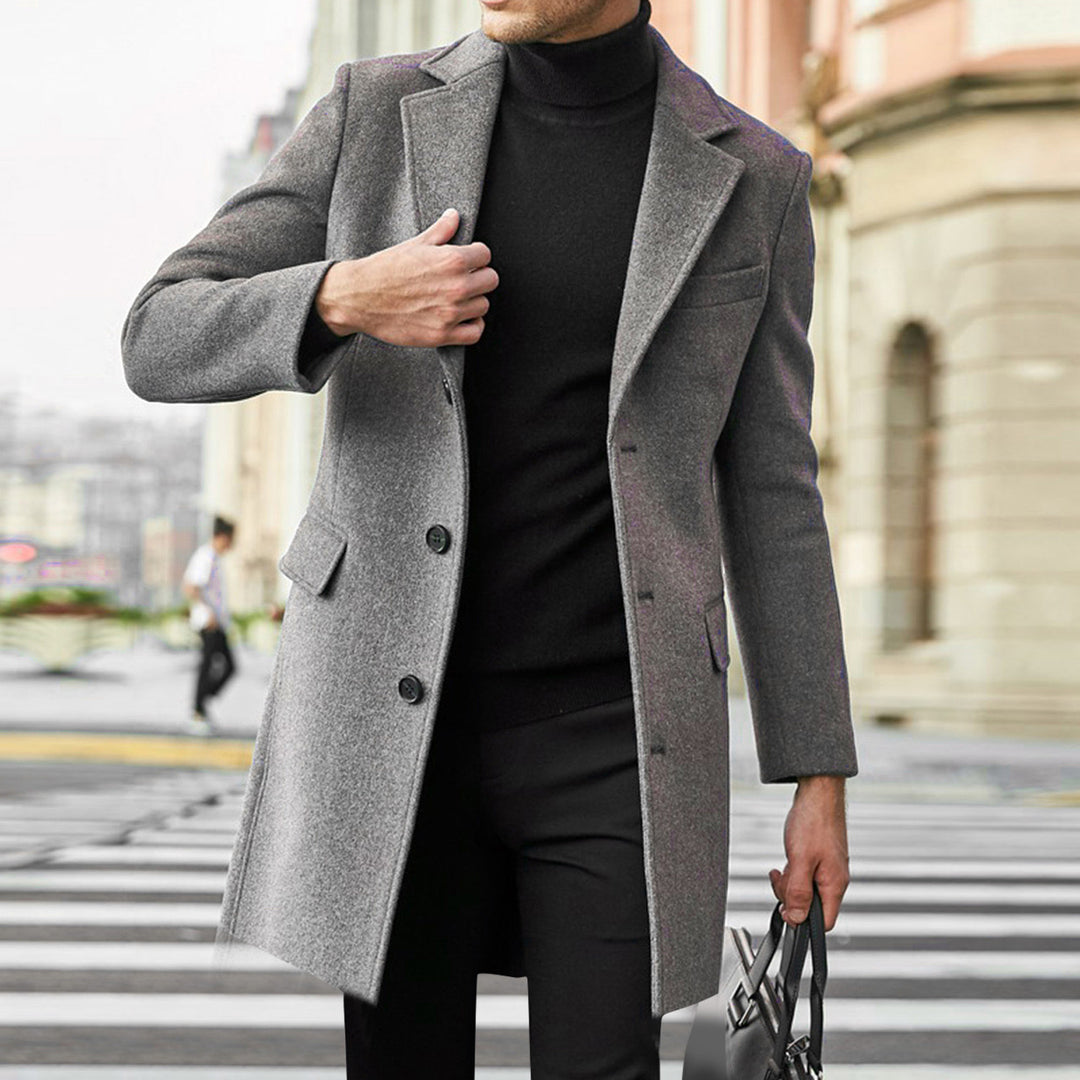 Herren Klassischer Wollmantel mit eleganten Knopfdetails Drune