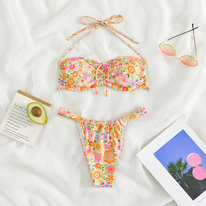 Damen Bandeau-Bikini mit verspieltem Blumendesign Drune