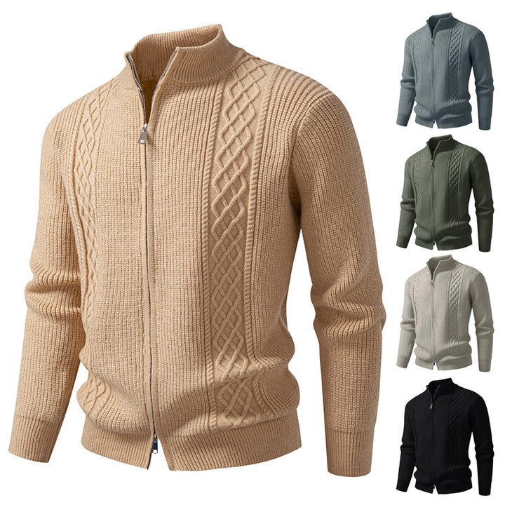 Herren nan Zip-Strickjacke mit dekorativem Zopfmuster, Stehkragen und elastischen Bündchen Drune