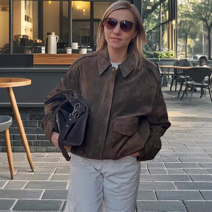 Damen modische Wildlederjacke mit Oversized-Schnitt Drune