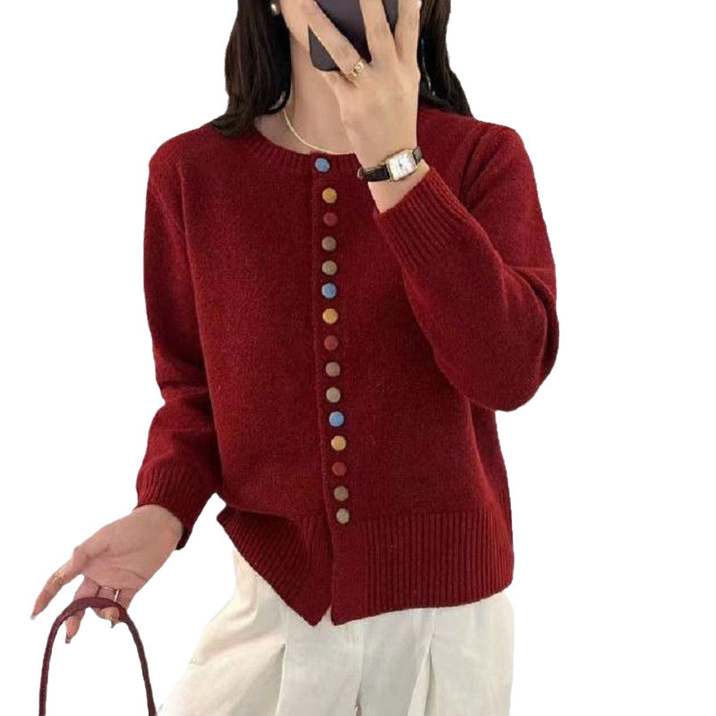 Damen Strickjacke mit bunten Knopfdetails und lässigem Schnitt Drune