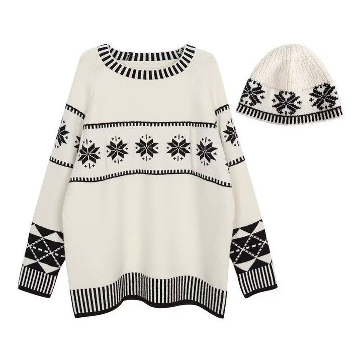 Damen Gemütlicher Grobstrickpullover mit Wintermotiv Drune