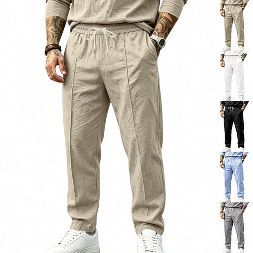 Herren Tapered-Freizeithose mit Tunnelzug, Bügelfalte und elastischem Saum Drune