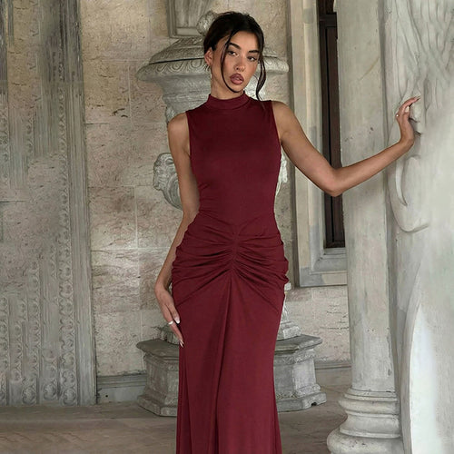 Damen Elegantes Maxikleid mit asymmetrischem Schnitt und hochgeschlossenem Design Drune