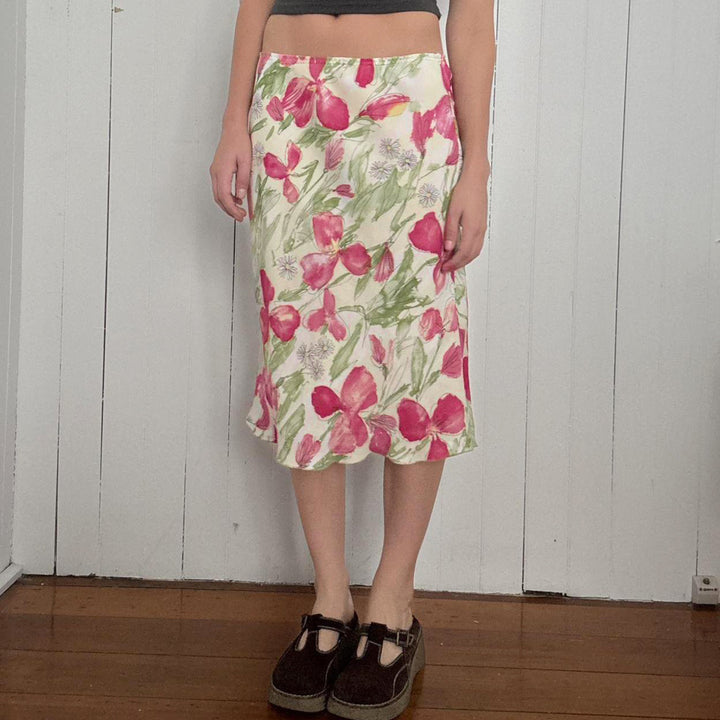 Damen nan ausgestellter Midirock mit floralem Aquarelldruck und hoher Taille Drune