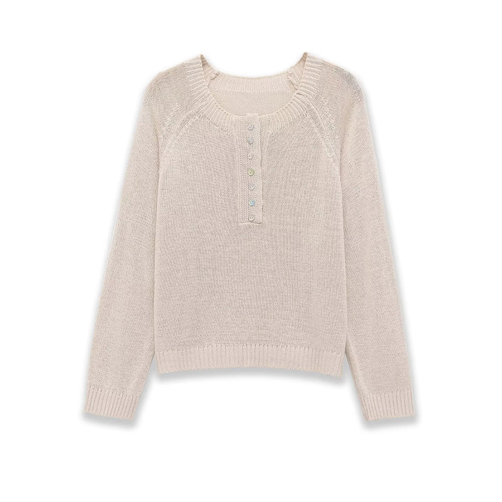 Damen Leichter Feinstrick-Pullover mit Henley-Knopfleiste Drune