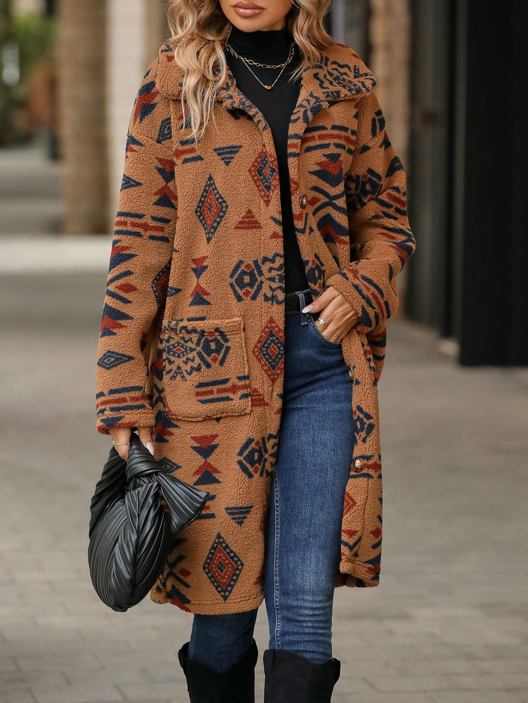 Damen modische Teddyjacke mit einzigartigem geometrischem Muster Drune