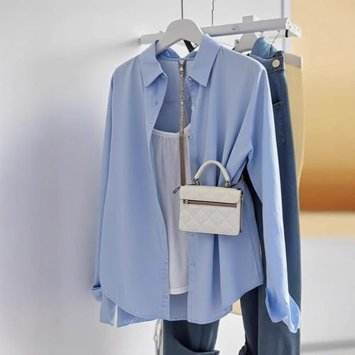 Damen nan leichte weit geschnittene Hemdbluse aus Baumwollmischung mit klassischem Kragen Drune