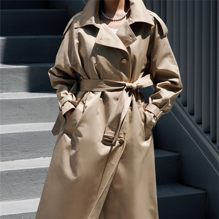 Damen Oversize-Trenchcoat mit weitem Rückensaum, Bindegürtel und Storm-Detail Drune