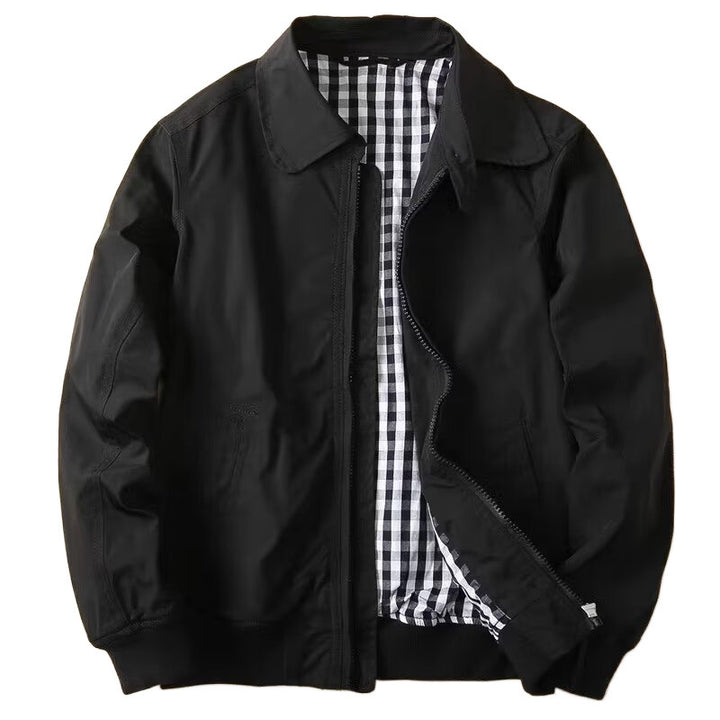 Herren Schlanke Harrington-Jacke im Bomberstil mit Hemdkragen und geripptem Saum Drune