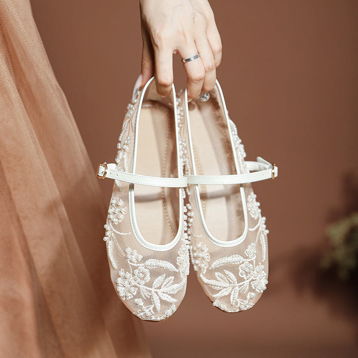 Damen Ballerinas mit floralem Stickereibesatz Drune