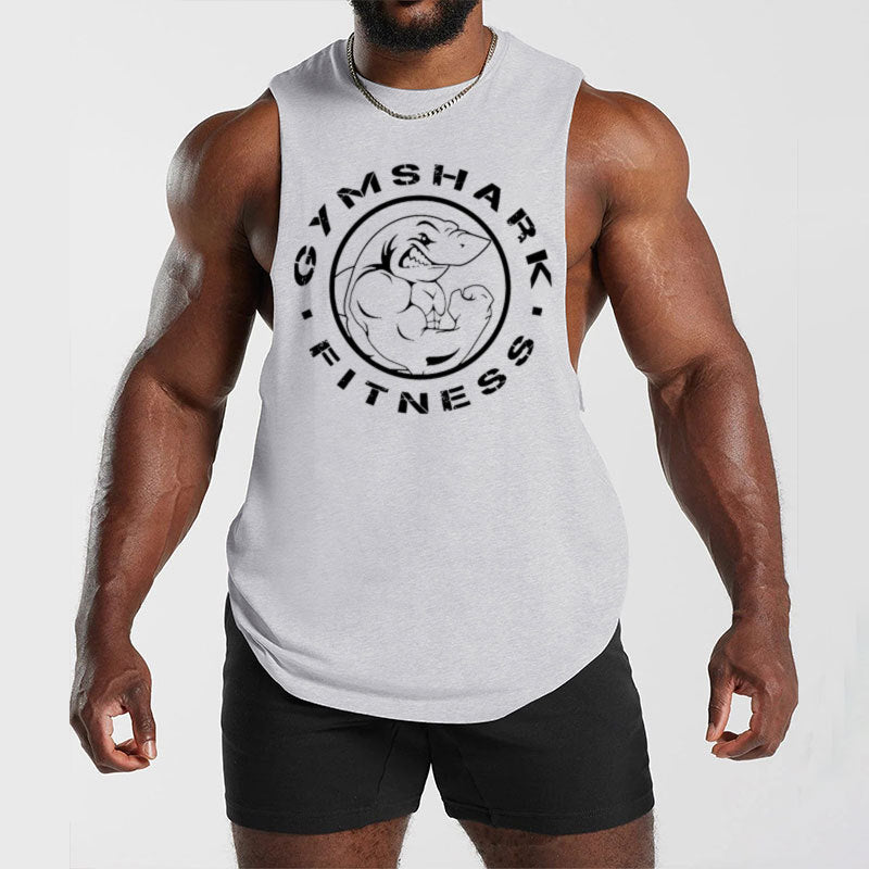 Herren nan ärmelloses Muskelshirt mit extra tiefen Armöffnungen und großem Logodruck Drune