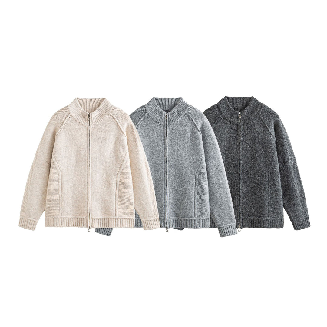 Unisex Strick-Zipjacke im Boxy-Cut mit hohem Rippkragen und Raglanärmeln Drune