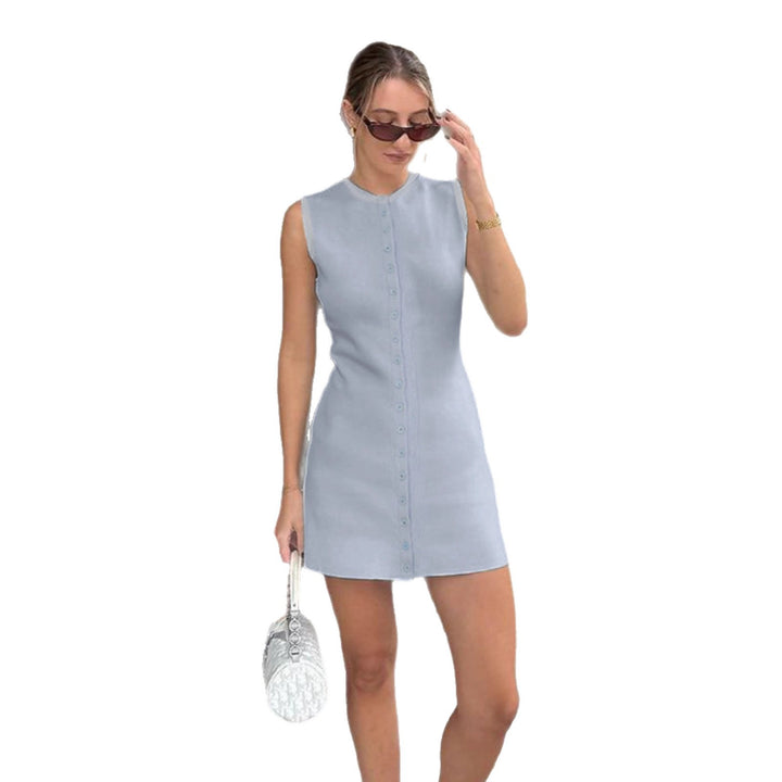 Damen ärmelloses Kleid mit durchgehender Knopfleiste und figurbetontem Schnitt Drune