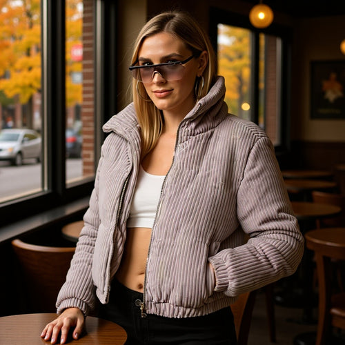 Damen Lässige Cordjacke mit hohem Kragen und elastischen Bündchen Drune