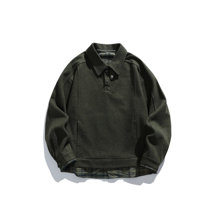 Herren Langärmeliges Polo‑Sweatshirt mit Kentkragen, Knopfleiste und eingearbeitetem Karo‑Layer Drune