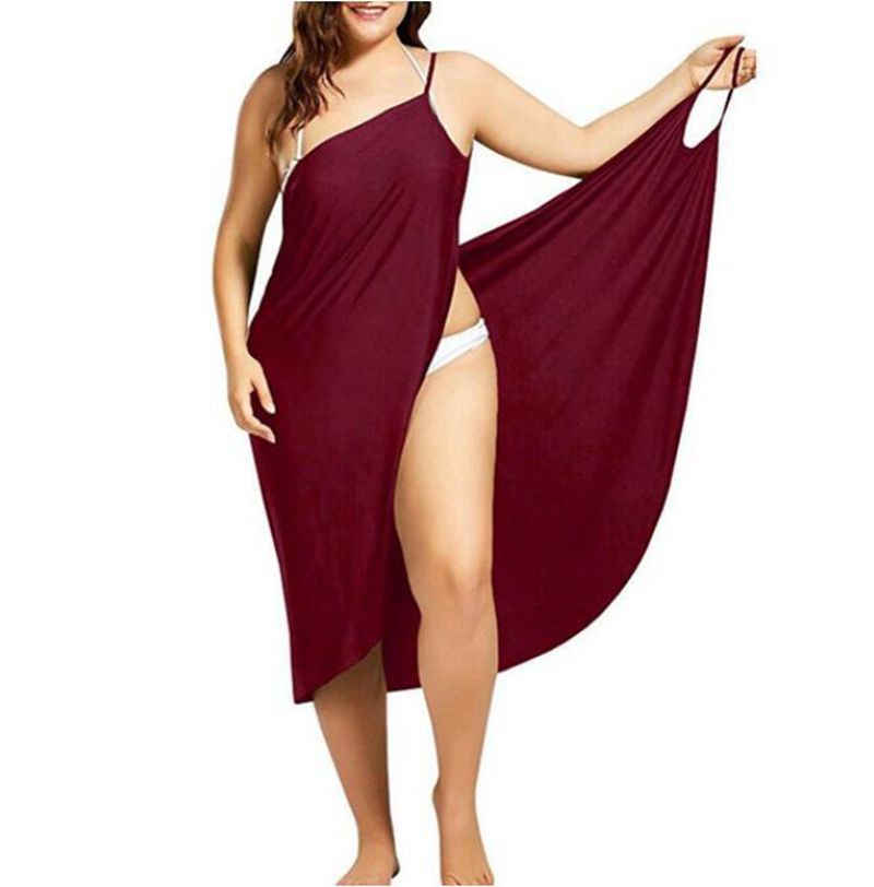 Damen nan vielseitiges Strand-Pareo-Wickelkleid mit Spaghettiträgern und asymmetrischem Saum Drune