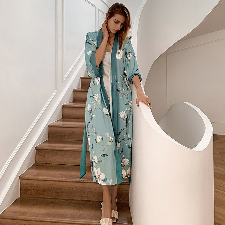 Damen Kimono-Robe mit zartem Blumenmuster und fließendem Schnitt Drune
