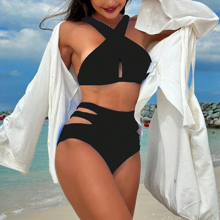 Damen Hochgeschnittener Bikini mit stylischen Cut-Outs Drune