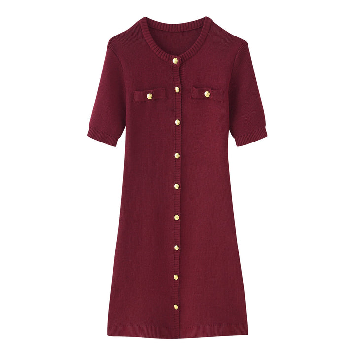 Damen Strickkleid mit kurzen Ärmeln und Knopfleiste Drune