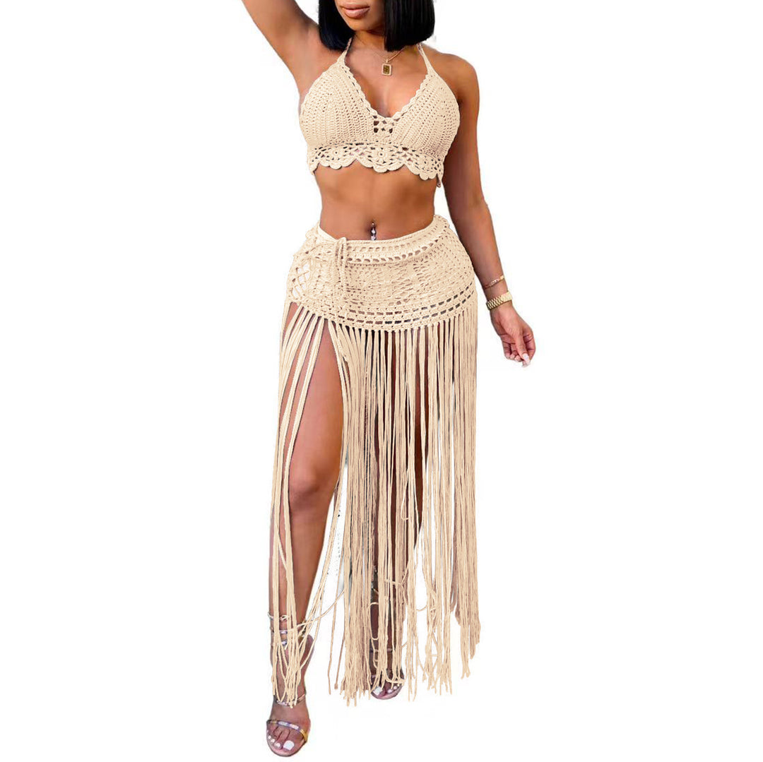 Damen gehäkeltes Strand-Outfit mit fransigen Details Drune