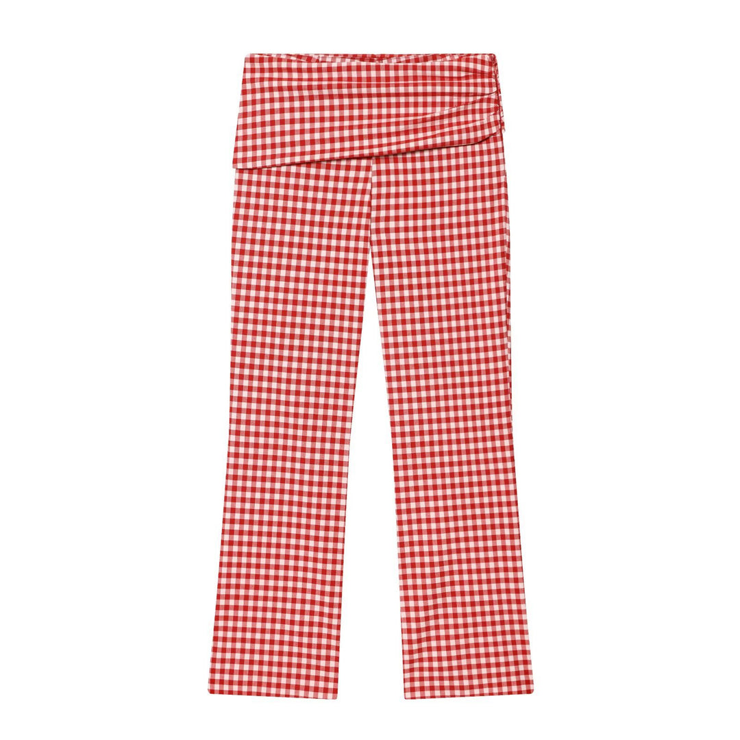 Damen Highwaist Karierte Hose mit Umschlagbund und weitem Bein Drune