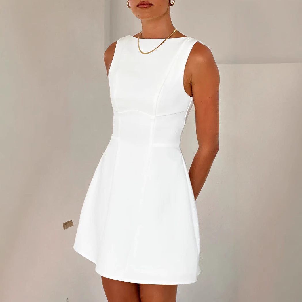 Damen A-linien Kleid mit asymmetrischem Ausschnitt Drune