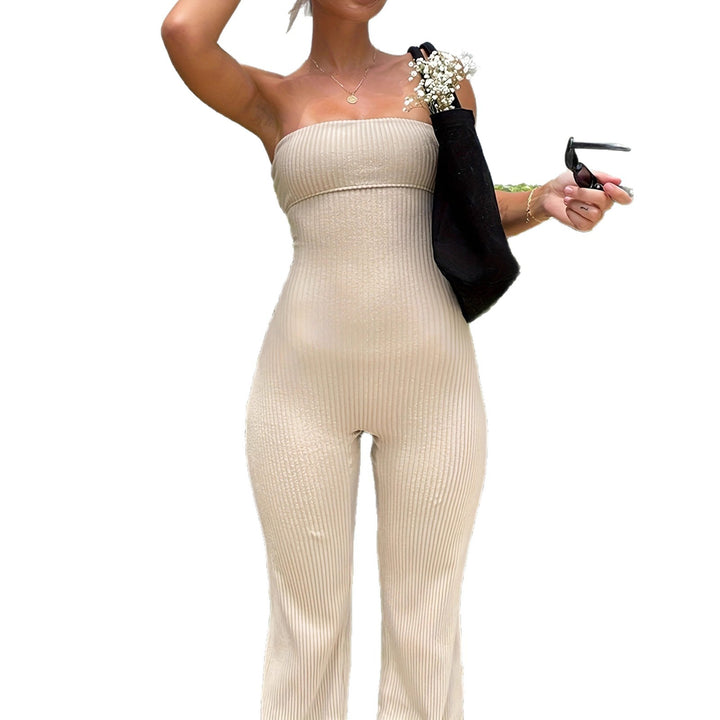 Damen langes Jumpsuit mit gerafftem Oberteil und weitem Bein Drune