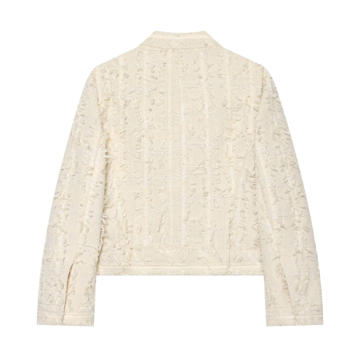 Damen Kurzjacke aus Bouclé-Tweed mit Fransendetails und Stehkragen Drune