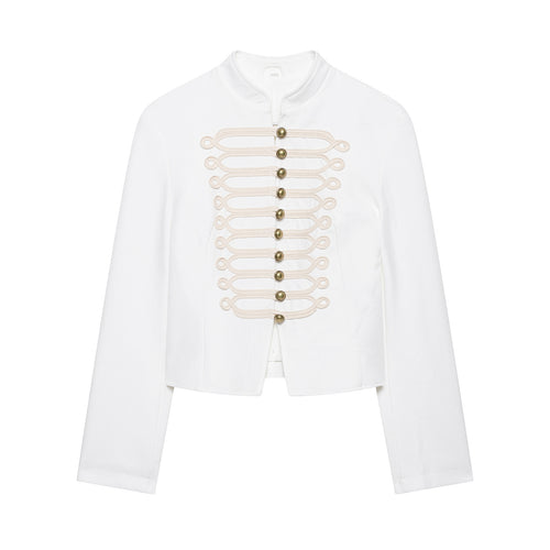 Damen Kurzjacke im Palais‑Hussarenstil mit Stehkragen und ornamentaler Zierbesatz Drune