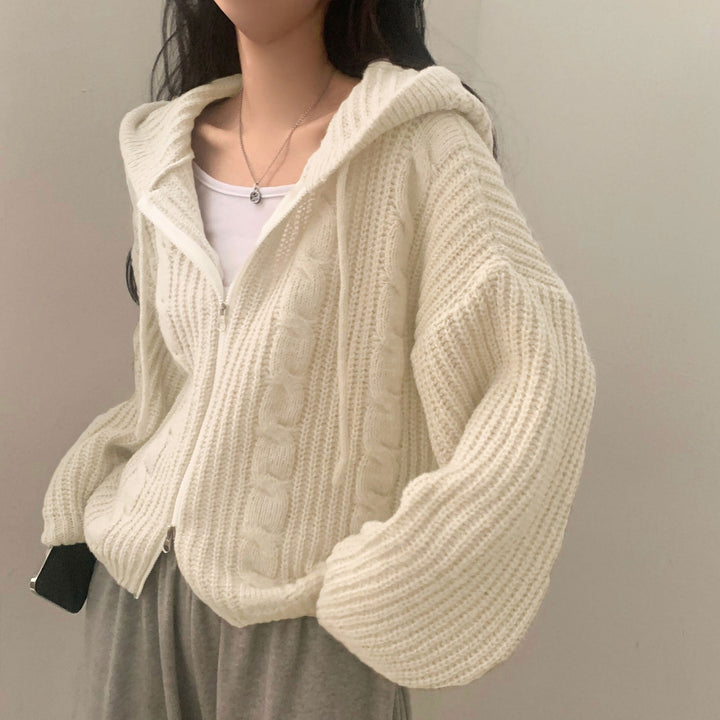 Damen Bequemer Strickjacke mit Kapuze und Reißverschluss Drune