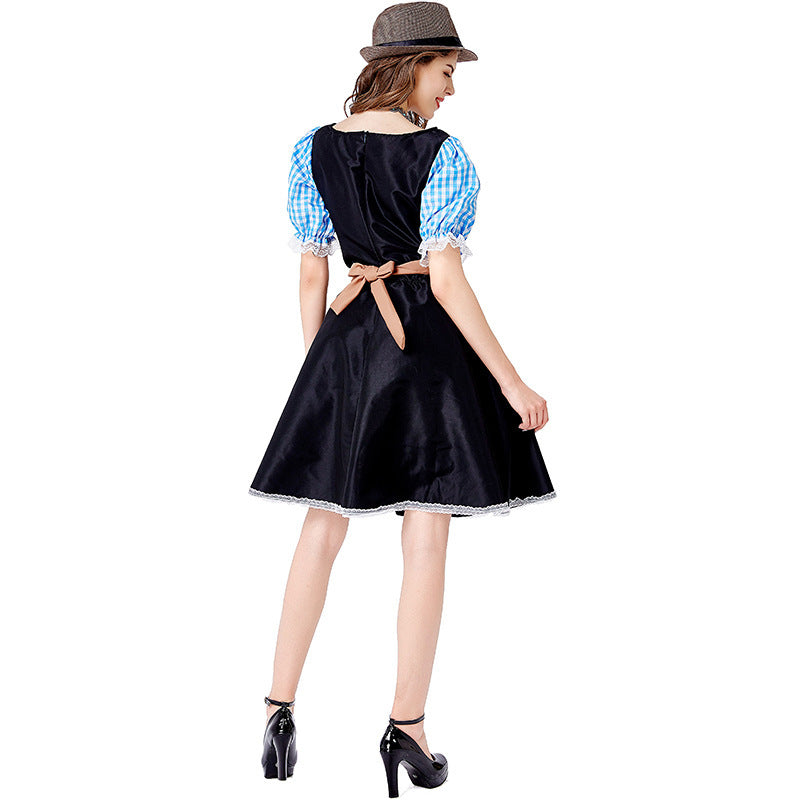 Damen nan folklorisches Oktoberfest-Kostüm im Dirndlstil mit Carmenbluse geschnürtem Mieder und bestickter Schürze Drune