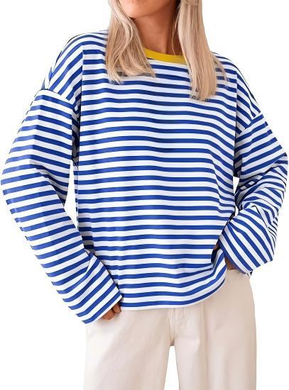 Damen gestreiftes Langarmshirt mit lässigem Schnitt und rundem Halsausschnitt