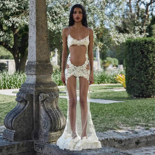 Damen Spitzen-Strandkleid mit elegantem Rückenausschnitt und schwingendem Saum Drune