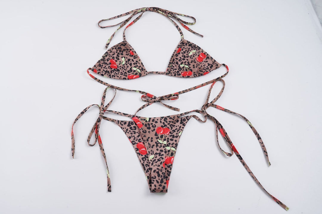Damen Triangel-Bikini-Set mit floralen Akzenten und animalischem Druck Drune