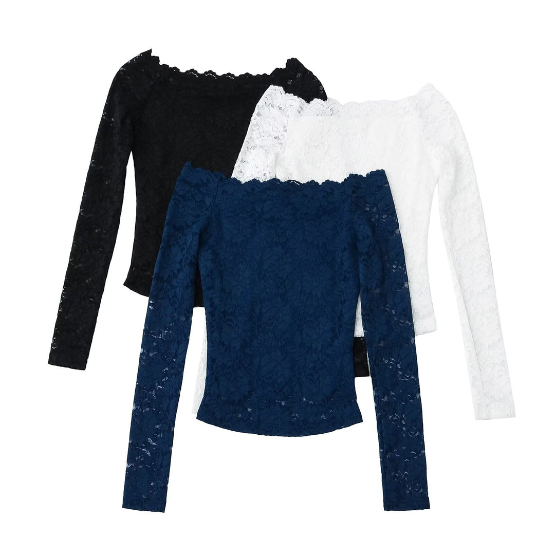 Damen Spitzenoberteil mit schickem Off-Shoulder-Ausschnitt Drune