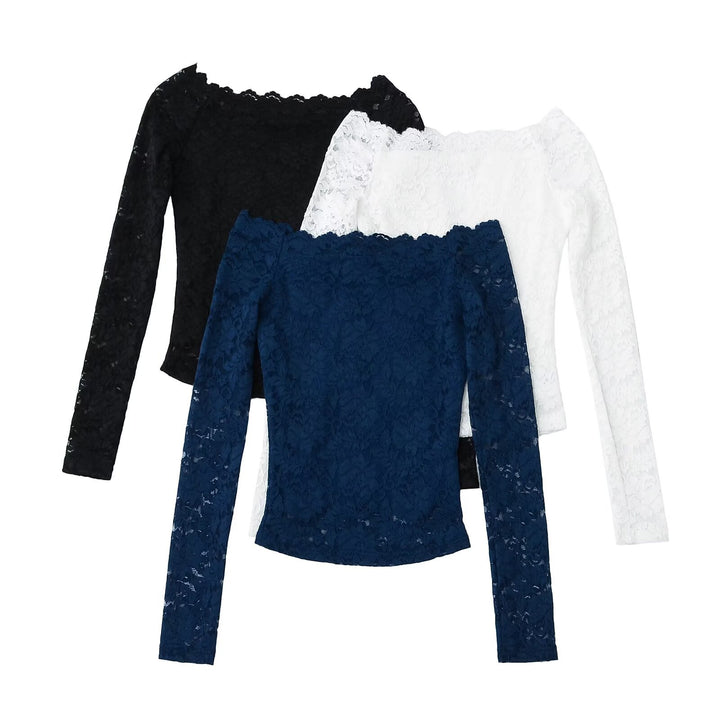 Damen Spitzenoberteil mit schickem Off-Shoulder-Ausschnitt Drune