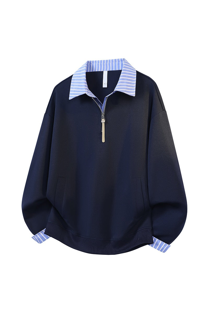 Damen Oversize-Sweatshirt mit Hemdkragen & Halbzip im Lagenlook Drune