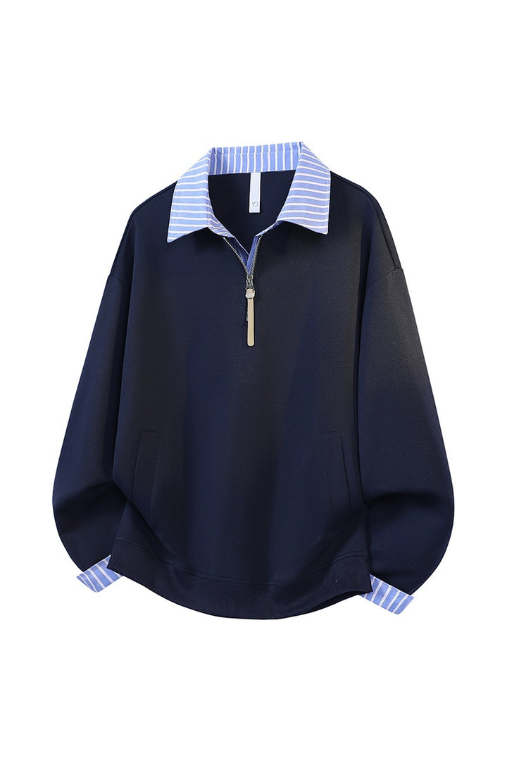 Damen Oversize-Sweatshirt mit Hemdkragen & Halbzip im Lagenlook Drune