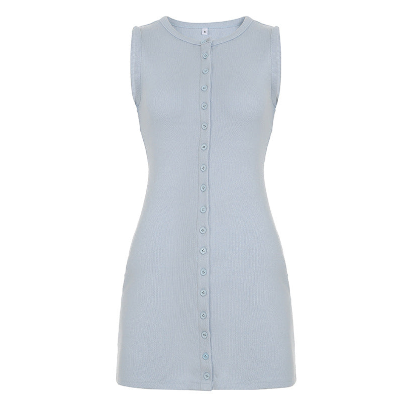 Damen ärmelloses Kleid mit durchgehender Knopfleiste und figurbetontem Schnitt Drune