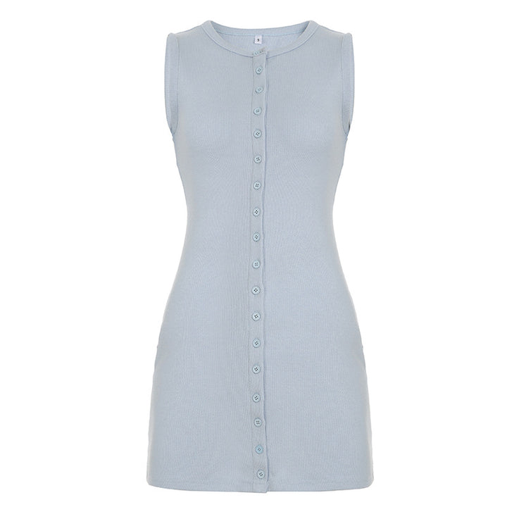 Damen ärmelloses Kleid mit durchgehender Knopfleiste und figurbetontem Schnitt Drune