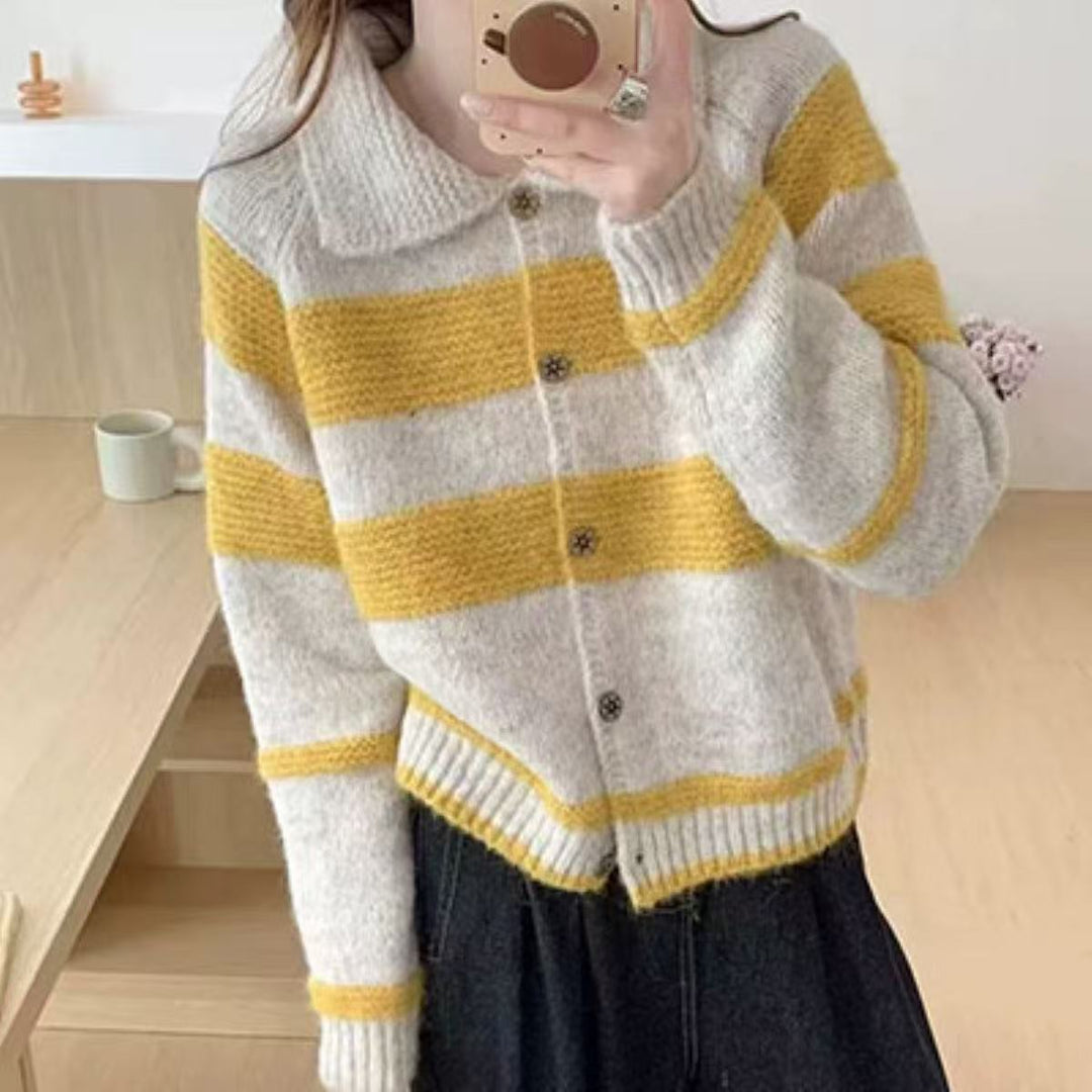 Damen Kuschelige Strickjacke mit Vintage-Streifen Drune