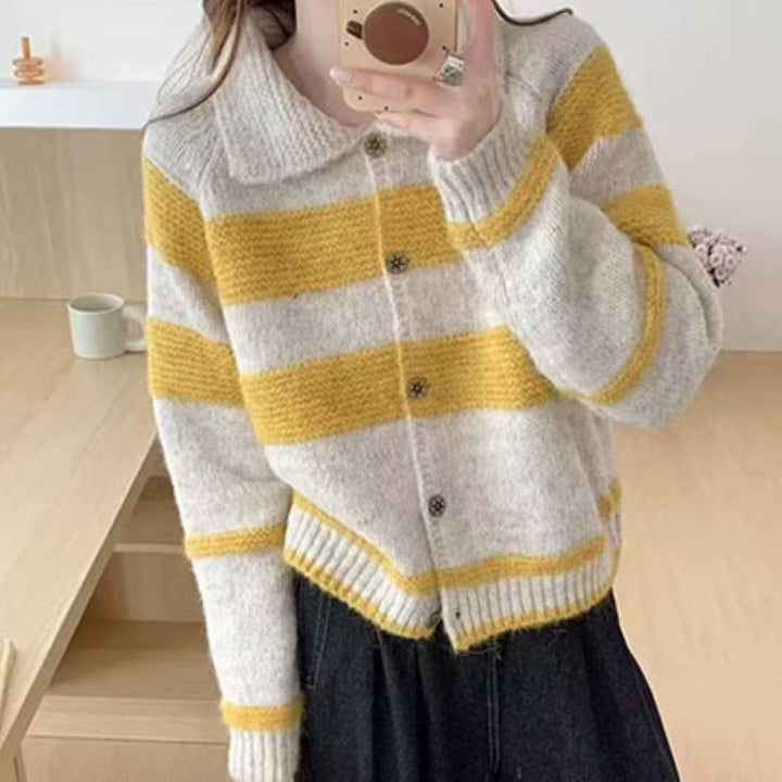 Damen Kuschelige Strickjacke mit Vintage-Streifen Drune