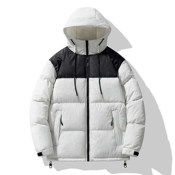 Herren  isolierte Kapuzen-Puff-Jacke in zwei Farben mit Reißverschluss-Utility-Taschen und verstellbarem Kordelsaum Drune