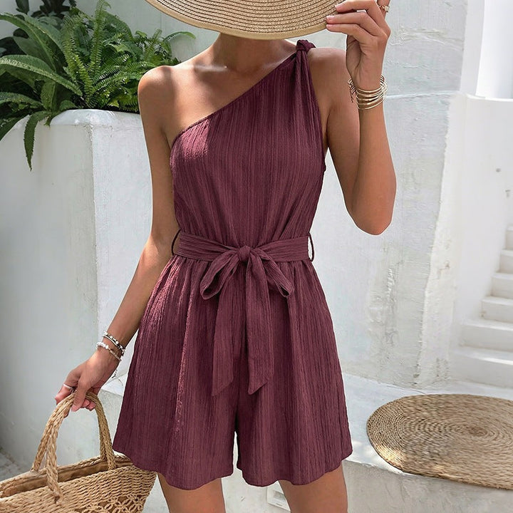 Damen Einseitiger Jumpsuit mit tailliertem Gürtel und fließendem Schnitt Drune